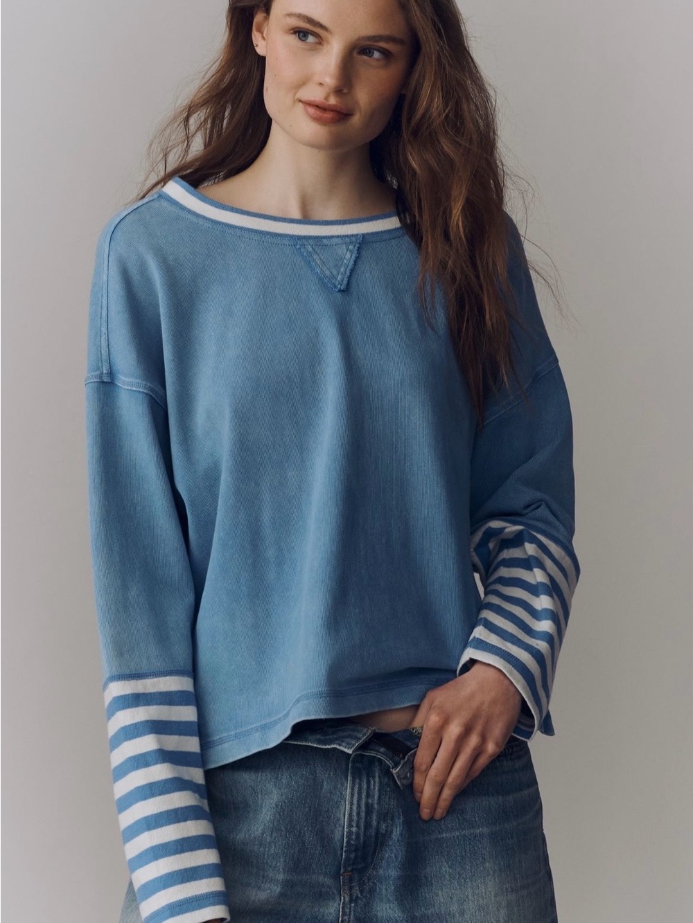 NWT Pilcro Cotton Seamed Long-Sleeve Top